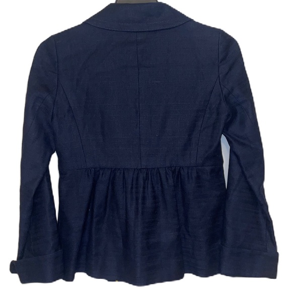 J Crew linen blend navy blue peplum button front jacket blazer - Picture 2 of 9